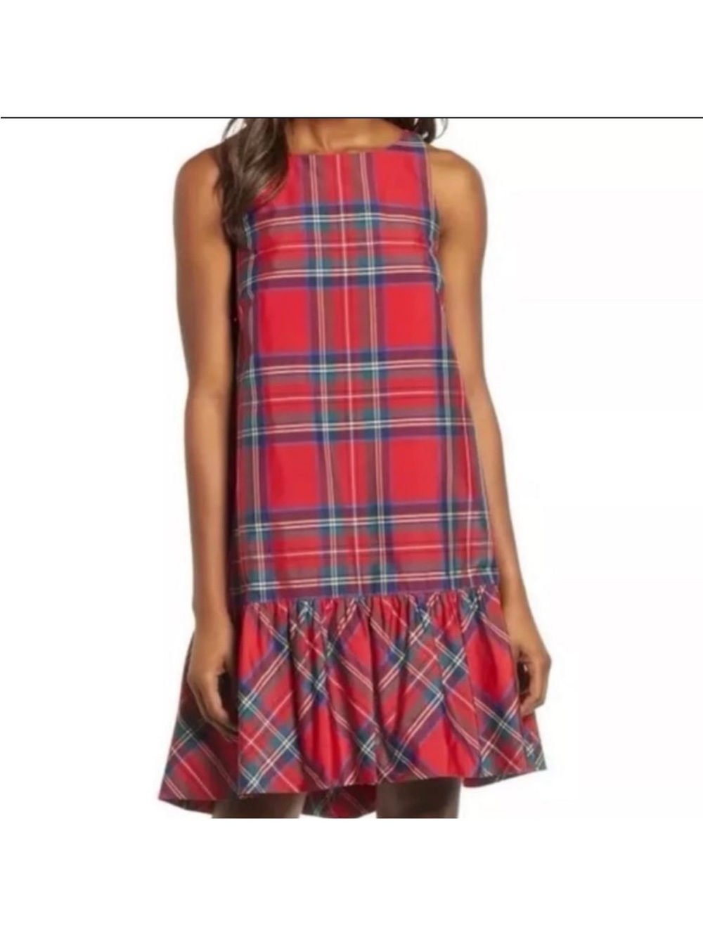 Vineyard Vines Amelia Red Jolly Plaid Ruffle-Hem Swing Dress